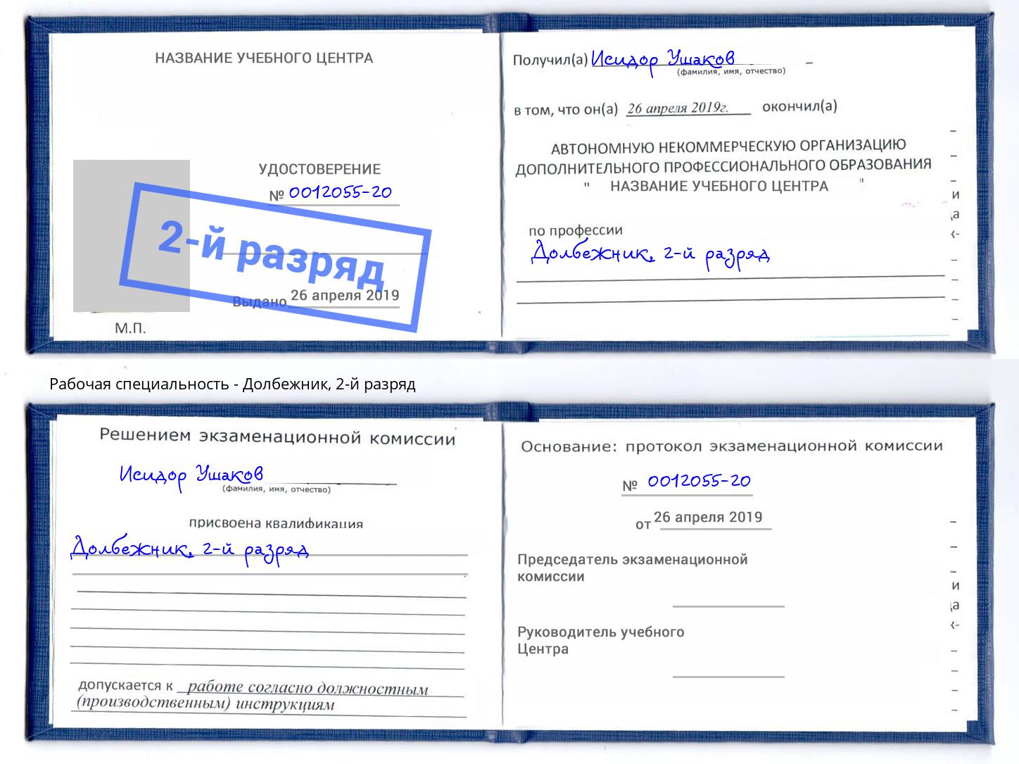 корочка 2-й разряд Долбежник Сертолово