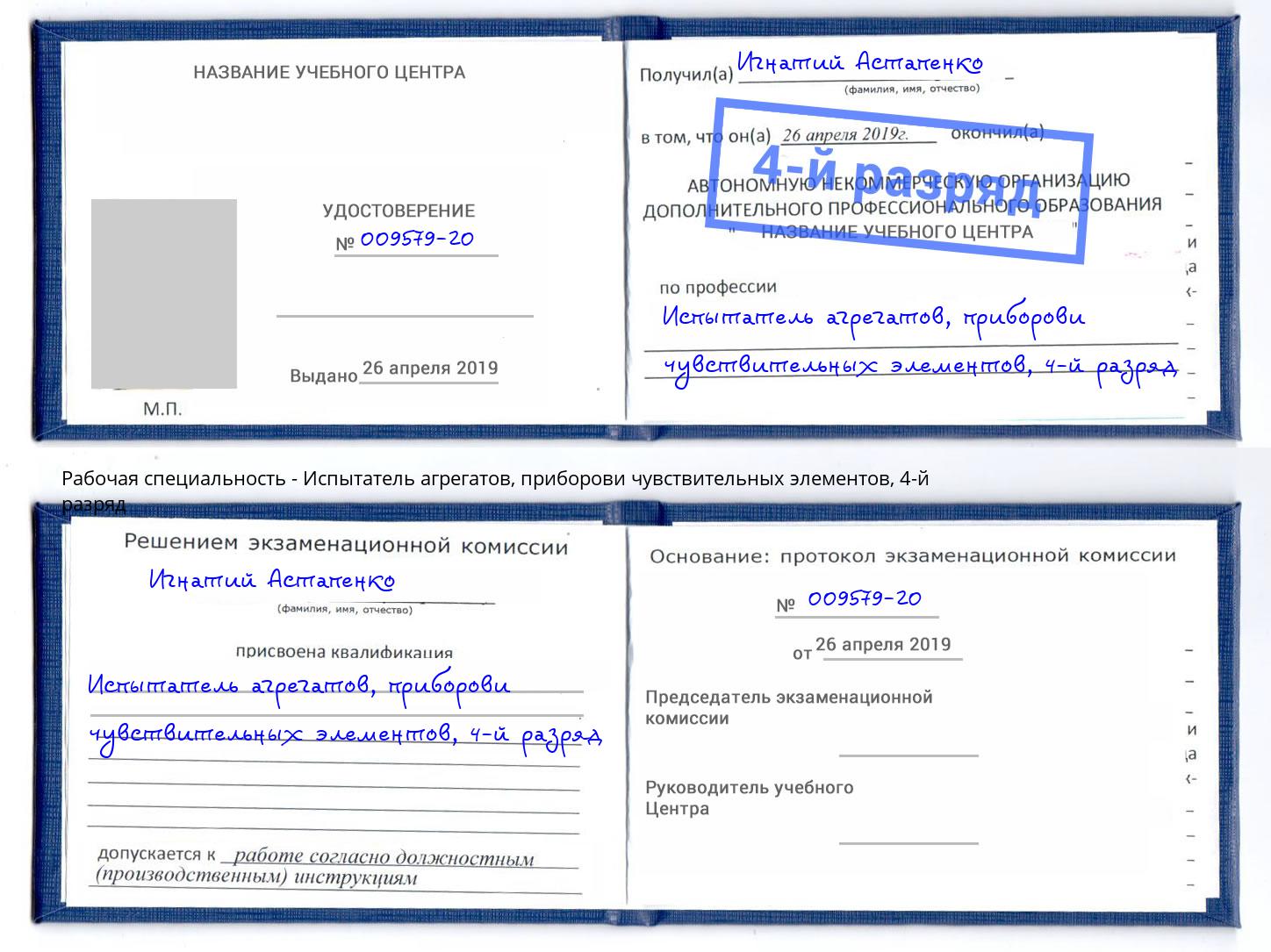 корочка 4-й разряд Испытатель агрегатов, приборови чувствительных элементов Сертолово